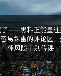 看完我醒了——黑料正能量往期终结争议——最容易踩雷的评论区，这事有法律风险｜别传谣