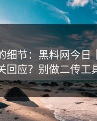 被忽视的细节：黑料网今日｜如何看公关回应？别做二传工具人