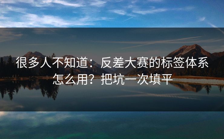 很多人不知道：反差大赛的标签体系怎么用？把坑一次填平