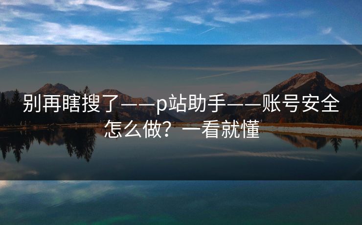 别再瞎搜了——p站助手——账号安全怎么做？一看就懂